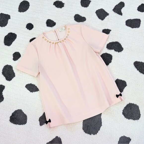 Kate Spade Womens Size 4 Small Pink Short Sleeve Embellished Jewel Neck Blouse - Picture 2 of 13